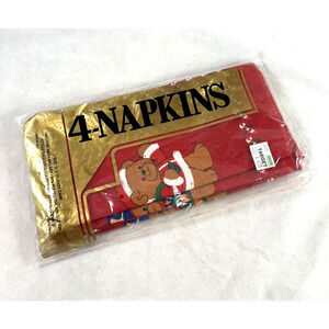 4 Pack Teddy Bear Holiday Napkins Candy Canes New Dead Stock Vintage USA Made